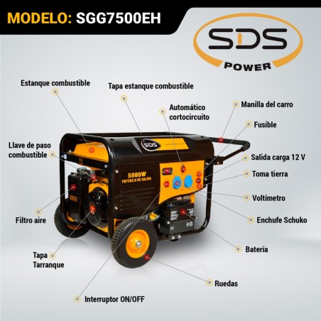 GENERADOR BENCINERO SDS POWER SGG7500EH 6,3 KW